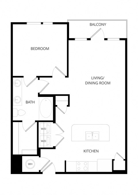 Floor plan for 1 bed, 1 bath, 769 sqft
